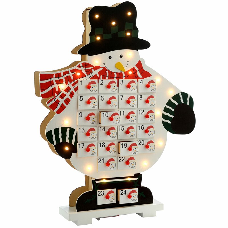 The Seasonal Aisle Wooden Snowman Advent Calendar with LED Light